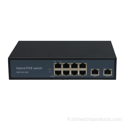 Interrupteur POE complet Gigabit 8ports avec 2 litres montantes